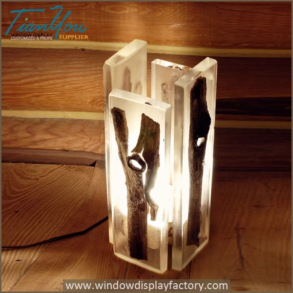 Custom wood resin table lamps for atmosphere