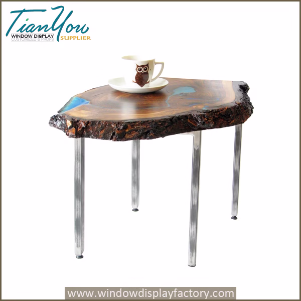 Live edge waterfall coffee table with glowing resin in the dark