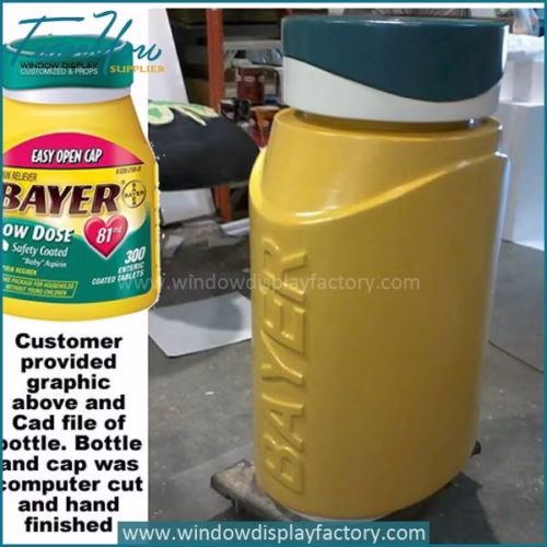 Outdoor fiberglass giant bottle display props of Bayer