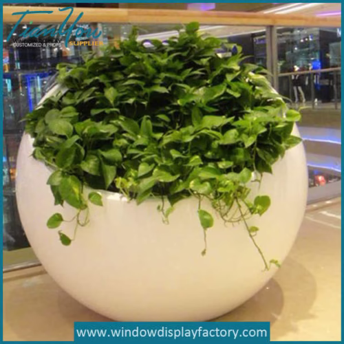 Large Round White Fiberglass Plant Vase