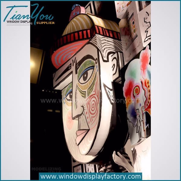 Handmade Colored Wood Abstract Face Board Props