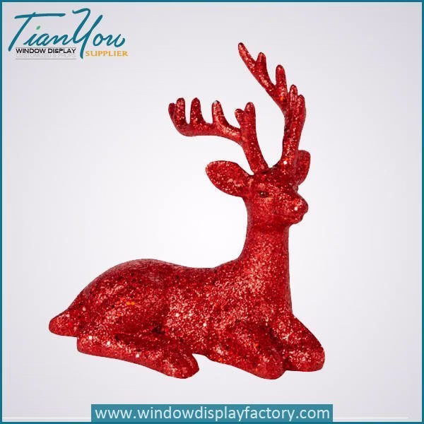 Bling Red Fiberglass Deer Statue Christmas Decoration