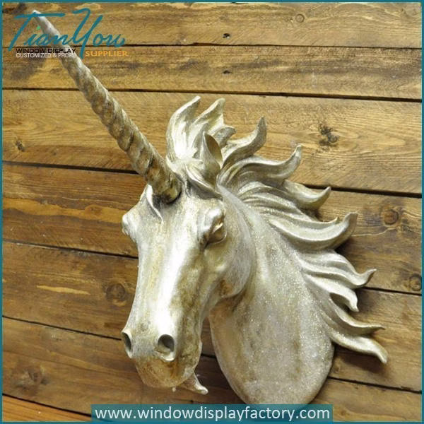 Vintage Fiberglass Unicorn Head Display on Wall