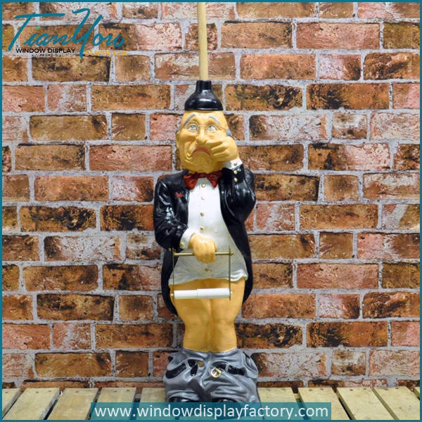 Restaurant Fiberglass Decorative Cute Waiter Statue
