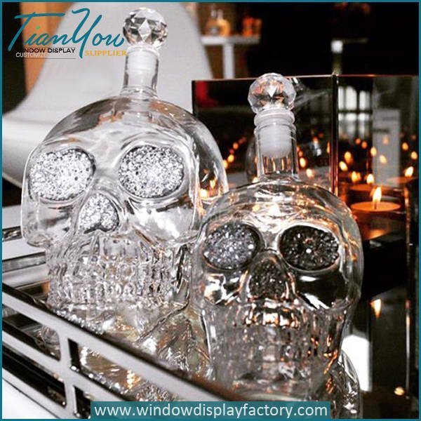 Clear Popular Decoration Glass Skull Bottle Display Props