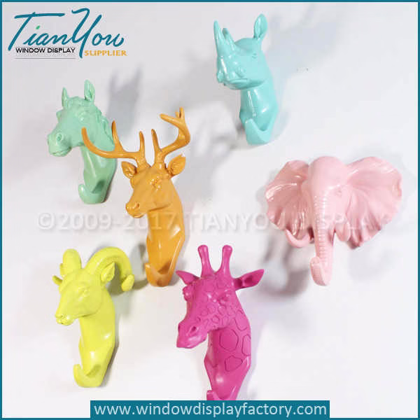 Custom faux animal head wall decor hooks