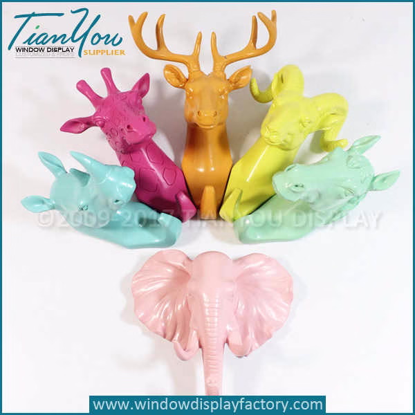 Custom faux animal head wall decor hooks