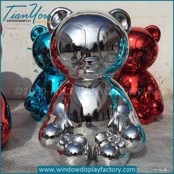 Custom mirror electroplated outdoor giant bear statue