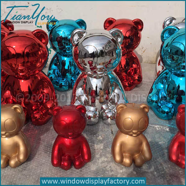 Custom mirror electroplated outdoor giant bear statues